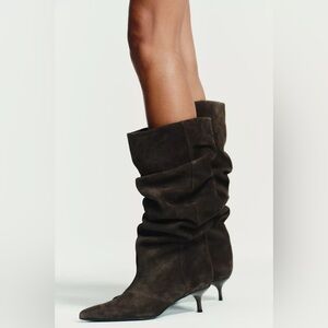 Zara Elegant Natural Suede Brown Knee-High Women's Boots